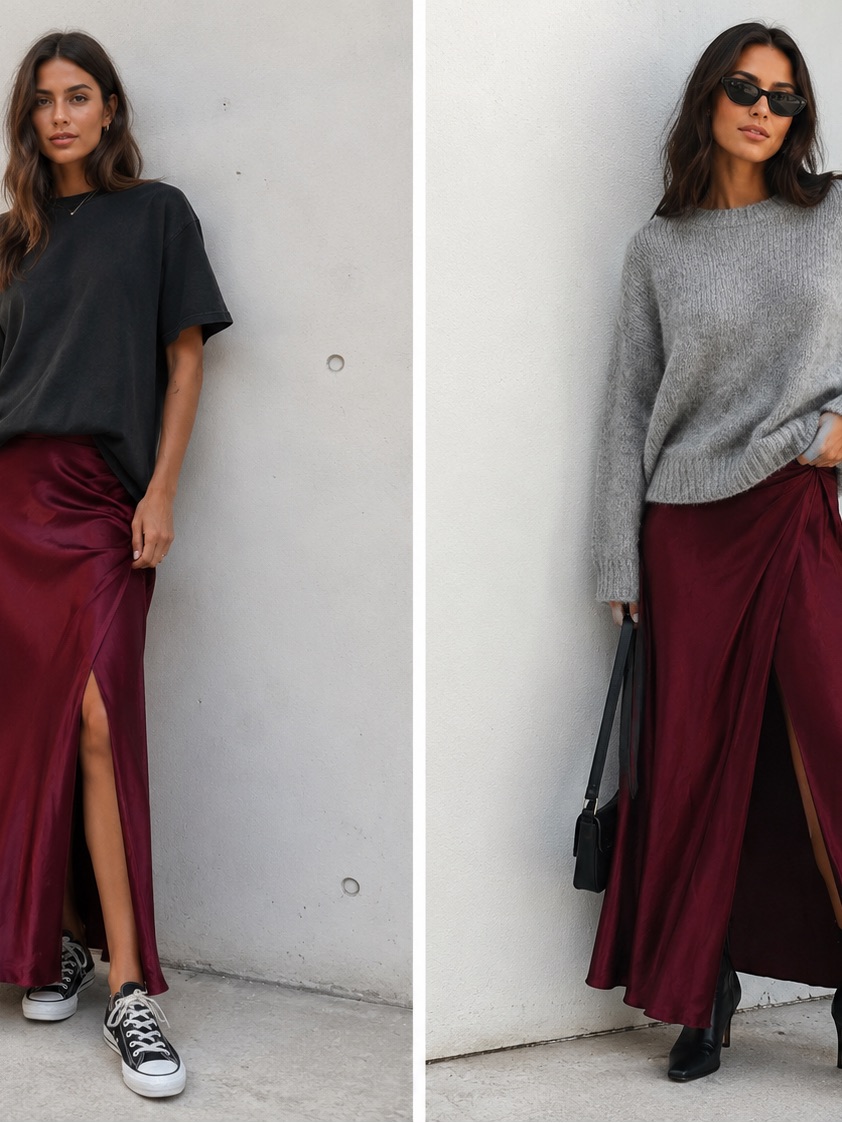 Topshop Boutique Burgundy 100% Silk Twist-Side Maxi Skirt